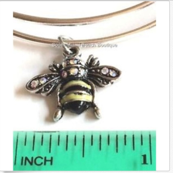 Silver Bumble Bee Crystal Wire Bracelet Bangle - Picture 7 of 8